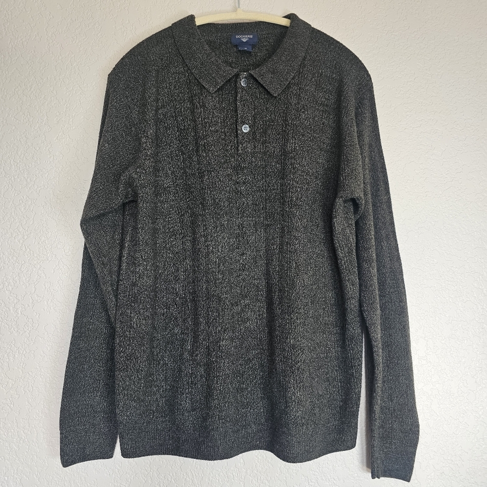 Men's Dockers Heather Gray Sweater 1/4 3-Button Size M Sweater